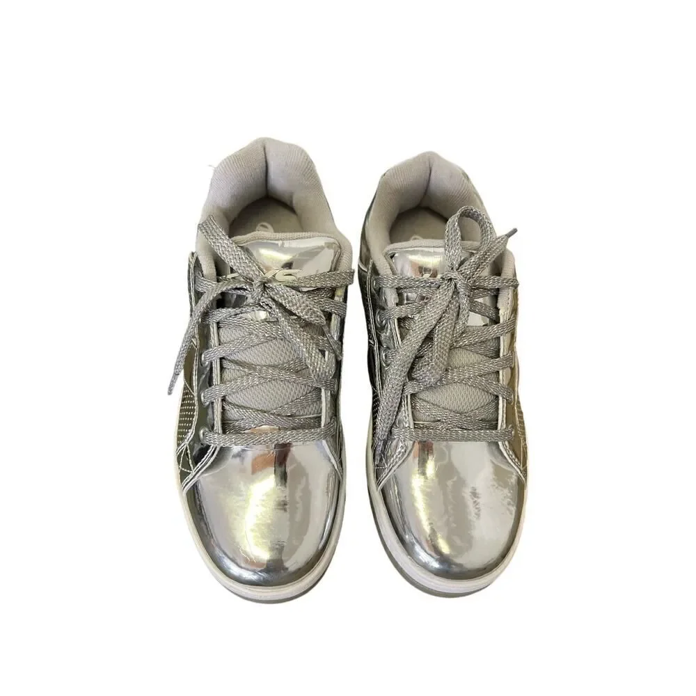 Heelys Silver Kids Premium 1 Lo Lace-up Padded Skate Roller Shoes Size Youth 5